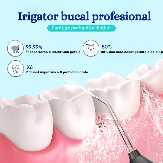Irigator Oral Profesional Fără Fir Birai Aparat de Curățare Dentară cu Apă Portabil L15 Inteligent Eficient 5 Programe de Lucru 1800 Pulsuri Min IPX7 Rezistent la Apă Rotire 360 de Grade 4 Capete