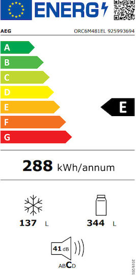 AEG Ψυγειοκαταψύκτης 481lt Total NoFrost Υ190xΠ70xΒ71.2εκ. Inox 6000 Series TwinTech