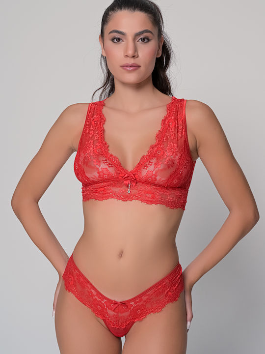 Milena by Paris Cotton Women's String with Lace Red