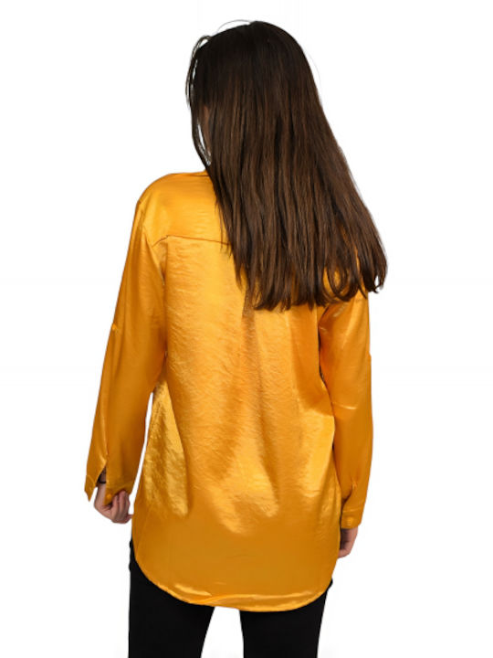 Morena Spain Women's Satin Long Sleeve Shirt Yellow