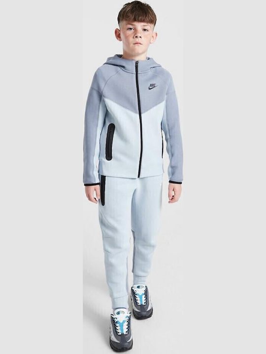 Fleece Kids Sweatshirt Cardigan with Hood and Pockets Light Blue Nsw Tech