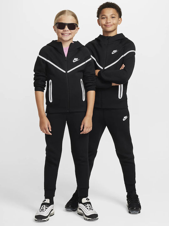 Fleece Kinder-Sweatshirt Strickjacke mit Kapuze und Taschen Schwarz Sportswear Tech