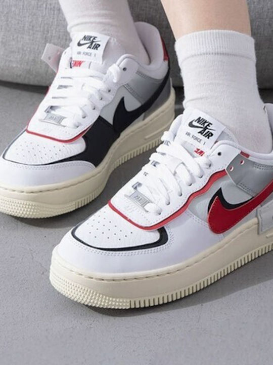 Nike Air Force 1 Shadow Damen Sneaker White Silver Gym Red