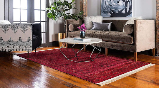Saray Home Bokhara Wohnzimmer Teppich Rechteckig mit Fransen Bordeaux 275x365cm