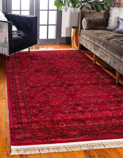 Saray Home Bokhara Wohnzimmer Teppich Rechteckig mit Fransen Bordeaux 275x365cm