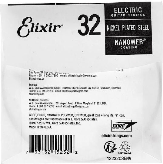 Elixir Nanoweb Corzi Pentru Chitară Electrică Monofilament Oțel Plăcut Cu Nichel 32"