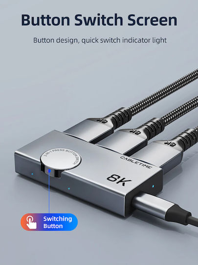 Cabletime HDMI Switch CT-HS8K2-AG 2 1 8K/60Hz 4K/120Hz Gray