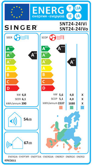 Singer SNT24 Κλιματιστικό Inverter 24000 BTU A++/A+ με WiFi και Λειτουργία Αυτοκαθαρισμού