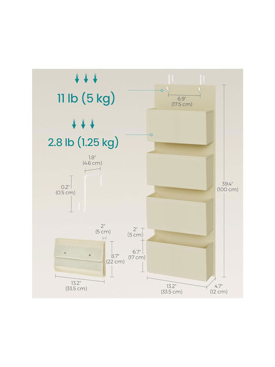 Songmics Door Hook 4 Slots Metallic 33.5x12x100cm