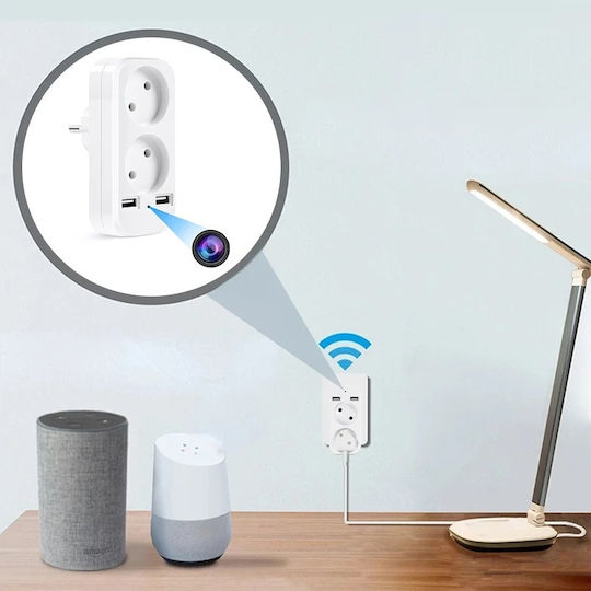 Cameră Spion Adaptor Dublu Iuni Ad1 8 Gb Wi-fi Full Hd Senzor de Mișcare