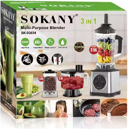 Sokany Μπλέντερ με Πλαστική Κανάτα 2.5 lt Inox SK-03034