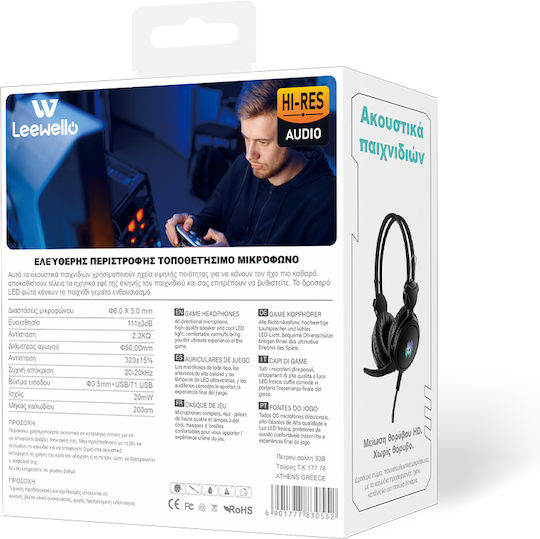 Leewello LW-60S Over Ear Gaming Headset με σύνδεση 2x3.5mm / USB