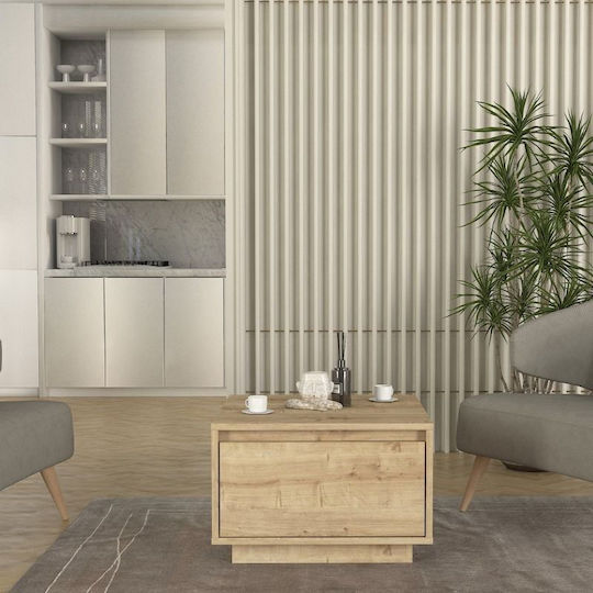 Квадратно Централно Кафе Масичка Pura Дървена с Чекмеджета Sapphire Oak Ш60xД60xВ40см