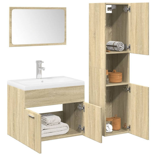 vidaXL Waschtisch mit Waschbecken, Spiegel & Säule L61xB18.5xH39.5cm Sonoma Oak