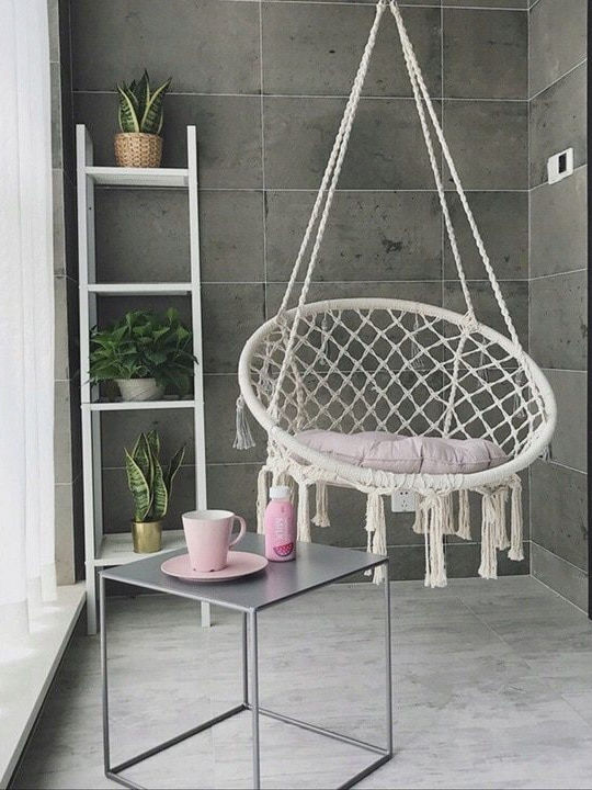 Leagăn Suspendat Fotoliu Din Material Textil Ecru Rezistent Până La 150kg L79xA80xÎ120cm