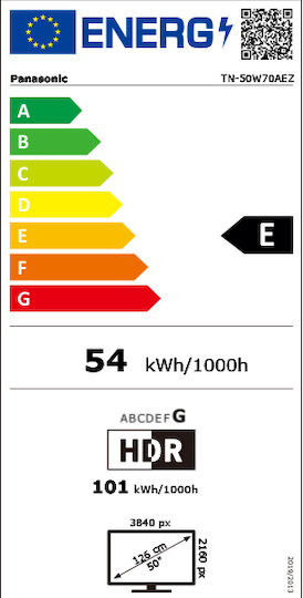 Panasonic Smart Τηλεόραση 50" 4K UHD LED TN-50W70AEZ HDR (2024)