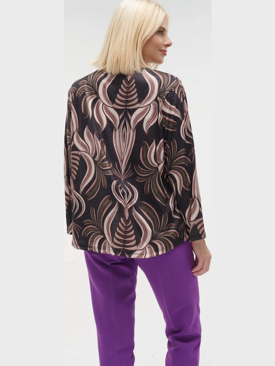 Women's Blouse Long Sleeve with V Neckline Black