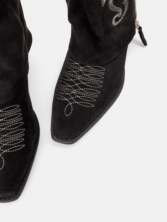 Ghete dama de catifea cowboy negru X25-340-C-480-MAUR