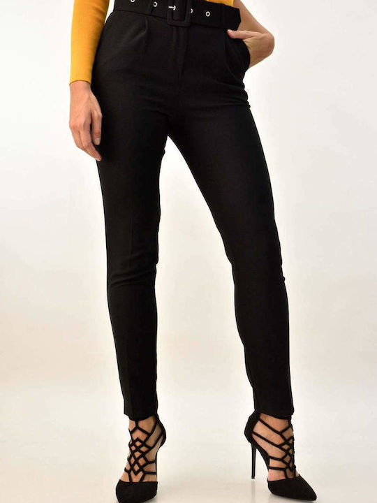 Damen Hoch tailliert Stoff Hose Black