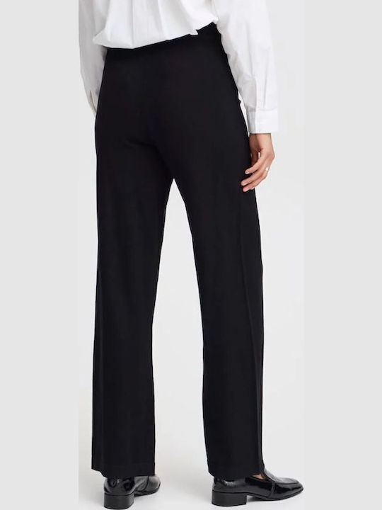 Women's High-waisted Fabric Trousers Regular Fit Black