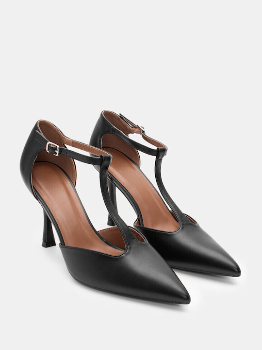 Bellucci Pointed Toe Black Heels with Strap