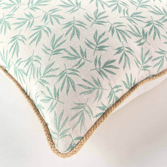 Sofa-Kissen L-c Maddy Weiß/Grüne Blätter 45x45cm