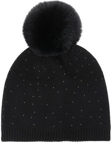 Pom Pom Beanie Unisex Beanie Gestrickt in Schwarz Farbe
