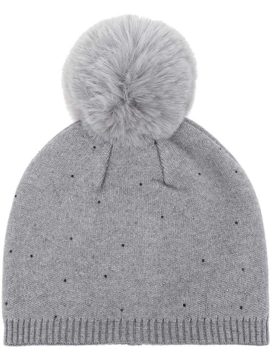 Doca Pom Pom Beanie Unisex Beanie Knitted in Gray color