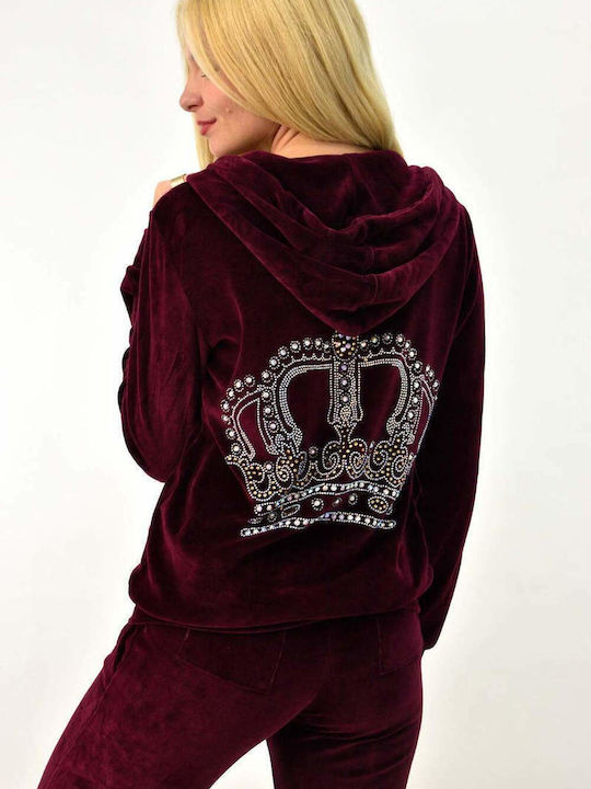 Velvet Tracksuit Set Bordeaux with Strass Crown Bordeaux 4046