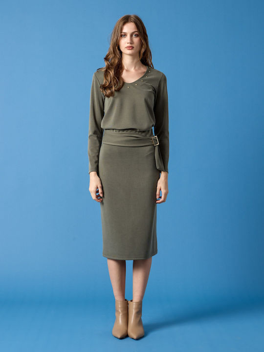 С висока талия Midi Пола Плик Khaki