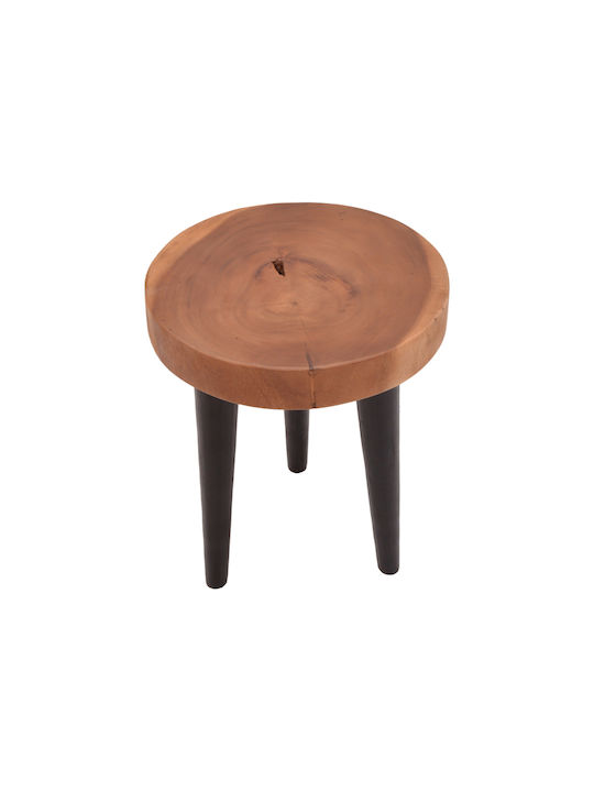 Round Side Table Labous from Solid Wood Natural-black L35xW35xH45cm.