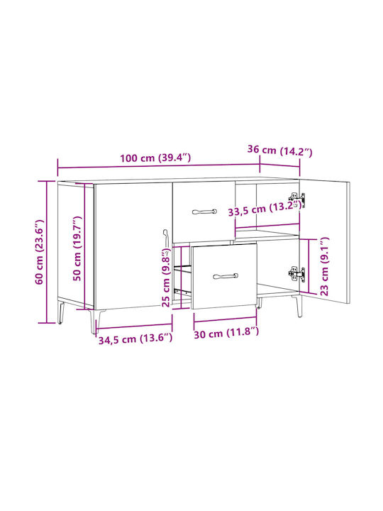 Sideboard Wooden with Drawers Coffee 100x36x60cm