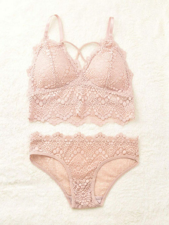 Potre Δαντελένιο Σετ Εσωρούχων Bralette με Slip απαλό ροζ
