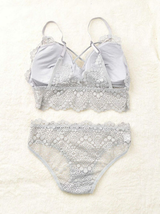 Potre Lace Underwear Set with Bralette & Slip Gray