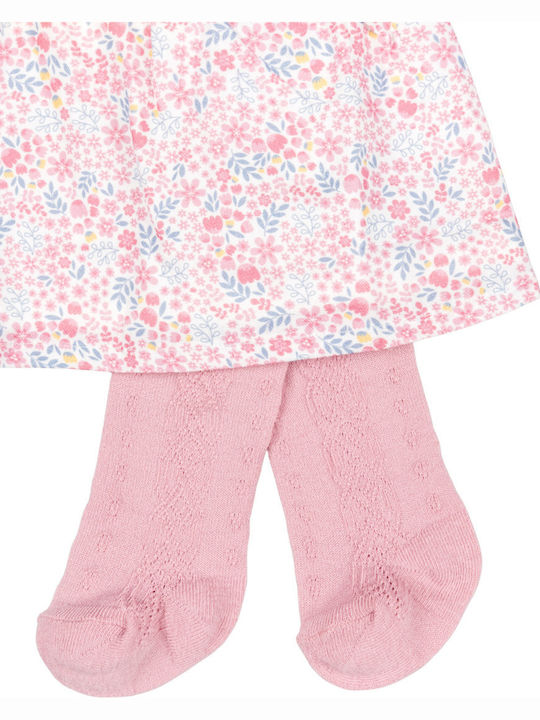 Kinderkleid Langärmelig Blumen Set aus 2 mit Strumpfhose Rosa