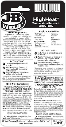 J-b Weld Highheat Epoxy Putty Two-Component Epoxy Adhesive 57g Gray