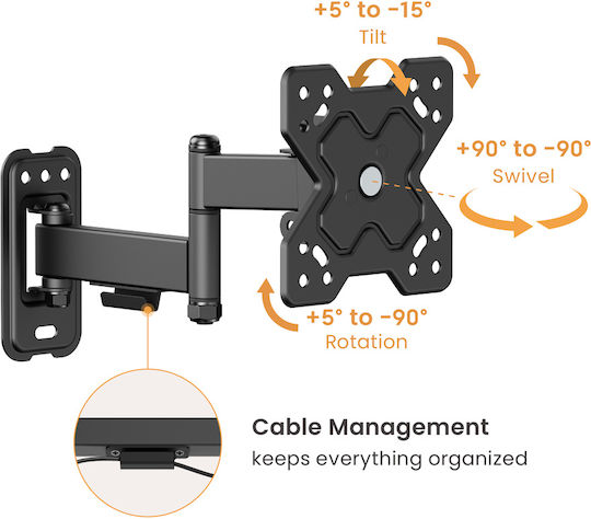 Powertech PT-1278 Wall TV Mount with Arm up to 32" and 20kg Silver