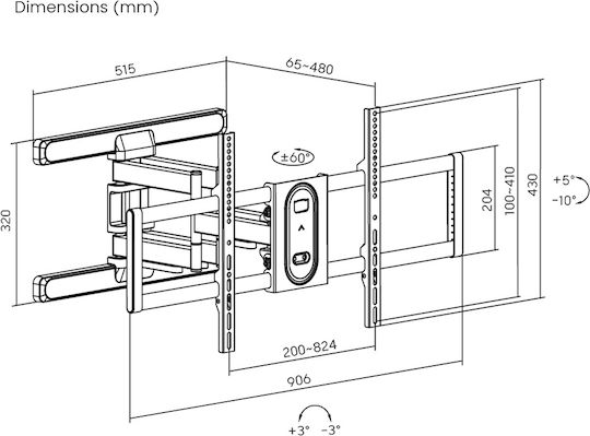 Powertech PT-1280 Wall TV Mount with Arm up to 100" and 60kg Black