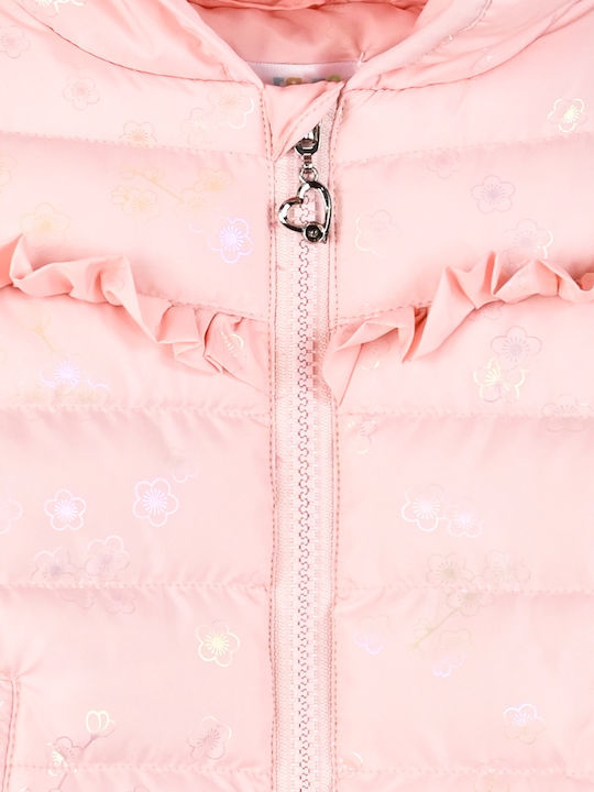 Kids Quilted Short Coat with Hood Pink