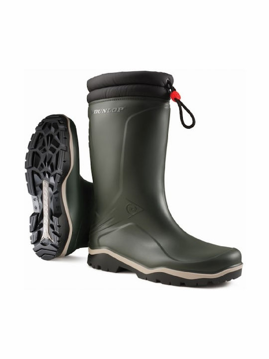 Dunlop Blizzard Work Wellies Knee with Fur Green