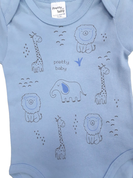 Pretty Baby Бебешко Боди Къс ръкав Light Blue Jungle World