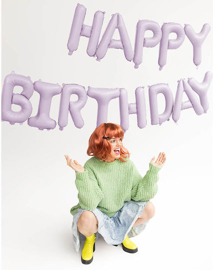 Σετ Μπαλόνια "happy Birthday" Παστέλ Λιλά