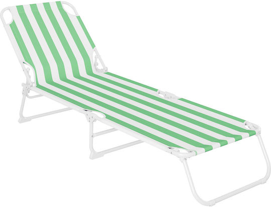 Șezlong Pliabil Sersimo 186 X 56 Cm Plajă Grădină Alb Verde Capacitate 110kg