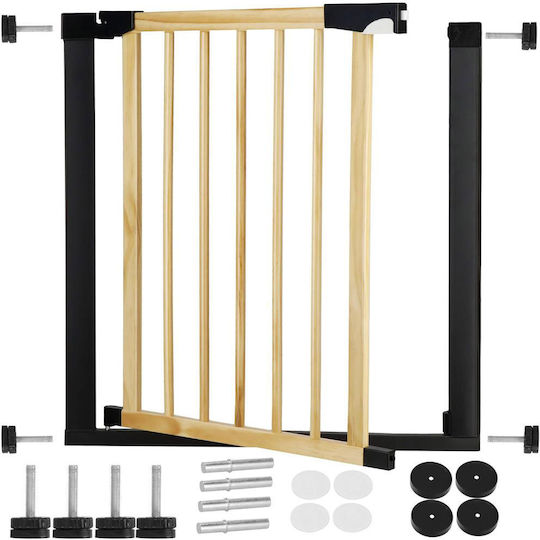 Safety Gate Stairs Adjustable Wooden Steel Frame 75-82cm Black Brown