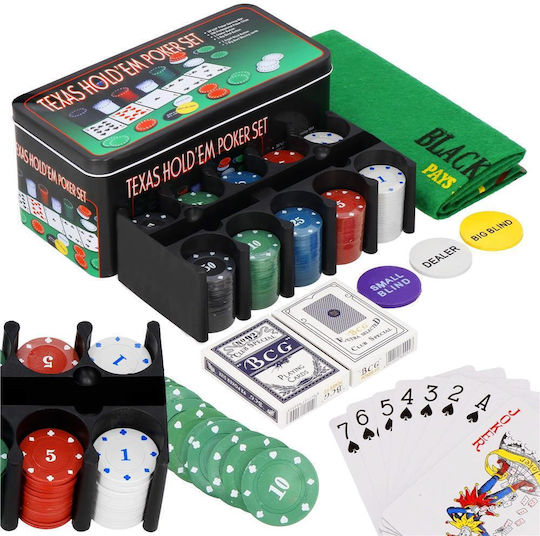 Complex Poker Set 200 Chips Green Mat 2 Decks Cards In Metal Case