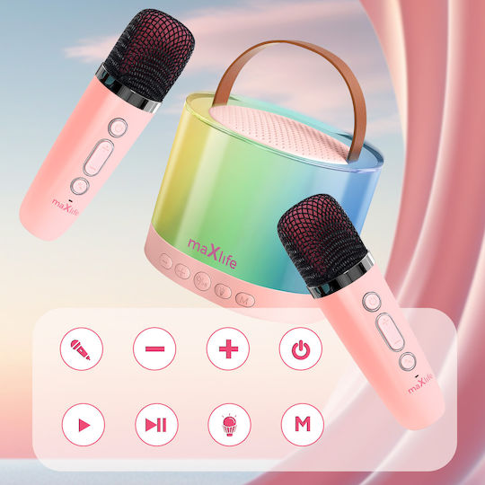 Maxlife Boxă Karaoke cu Microfoane Wireless și Efecte de Iluminare MXKS-200 Roz