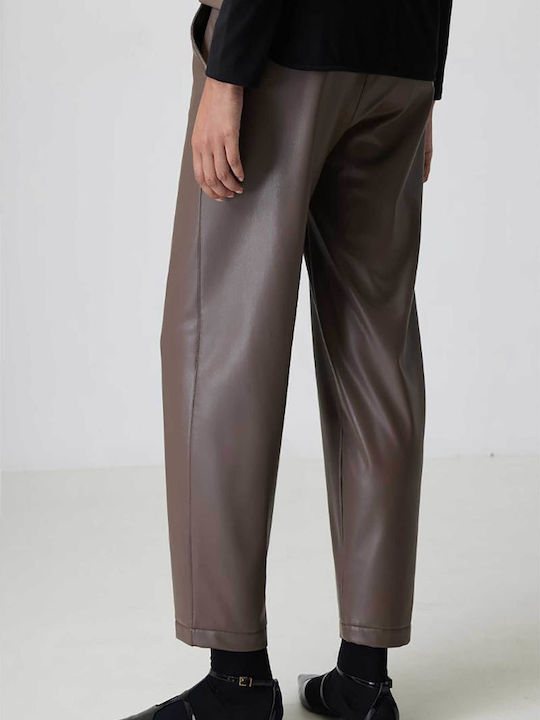Women's Fabric Trousers with Elastic Brown