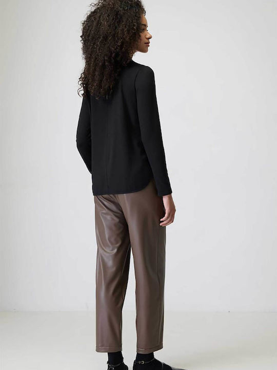 Women's Fabric Trousers with Elastic Brown