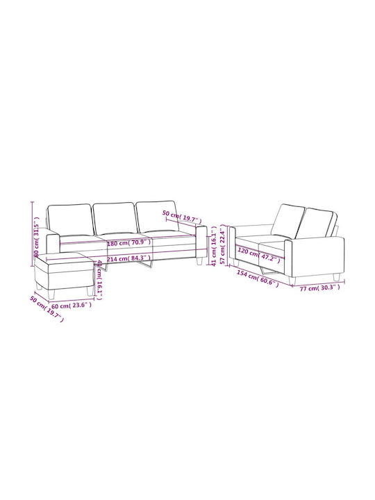 Living Room Furniture Set 2-Seater & 2-Seater & Stool Brown