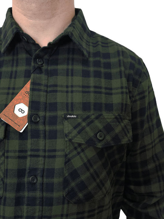 Double Long-sleeved Flannel Shirt Checked Black/olive